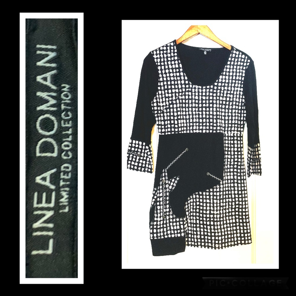 Linea Domani Limited Collection Black and White Jersey Abstract Mini Dress